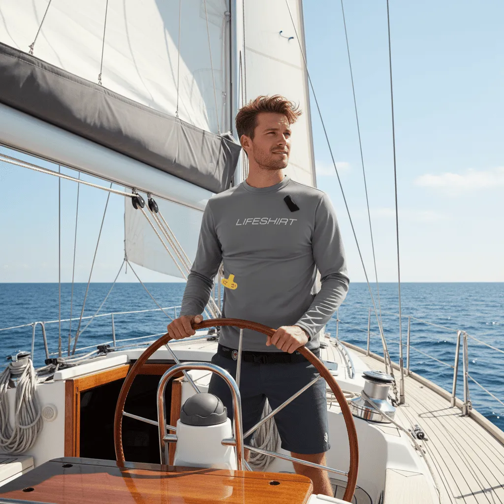 Sailor wearing lifeshirt inflatable lifejacket